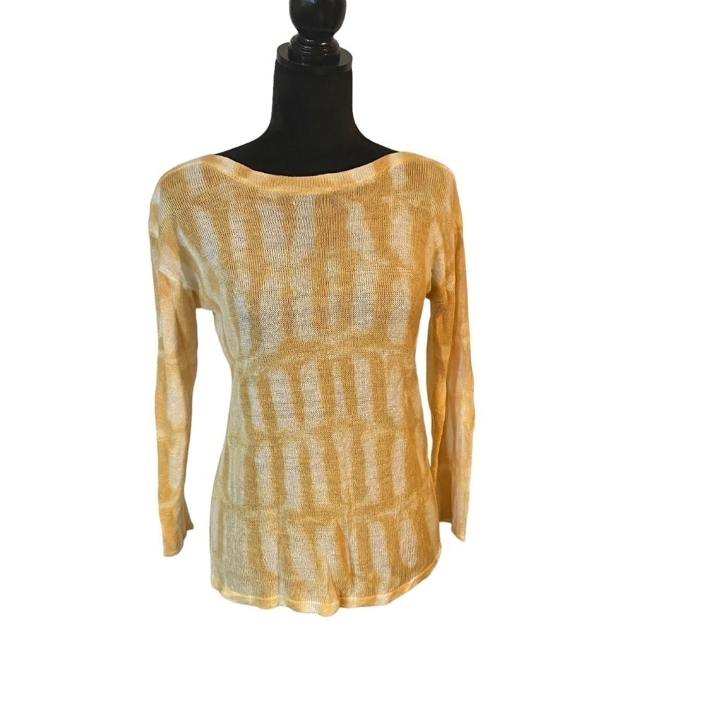 Chico’s Ladies Sweater, Mustard Yellow And White Size 1 ( 8-10) Linen Rayon - Picture 6 of 13